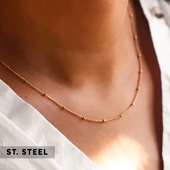 Jewelry - 🔵𝟲𝟱%𝗢𝗙𝗙 𝗯𝘂𝗻𝗱𝗹𝗲𝘀 𝟯+🔵 NEW Thin Beaded Chain Stainless Steel Necklace